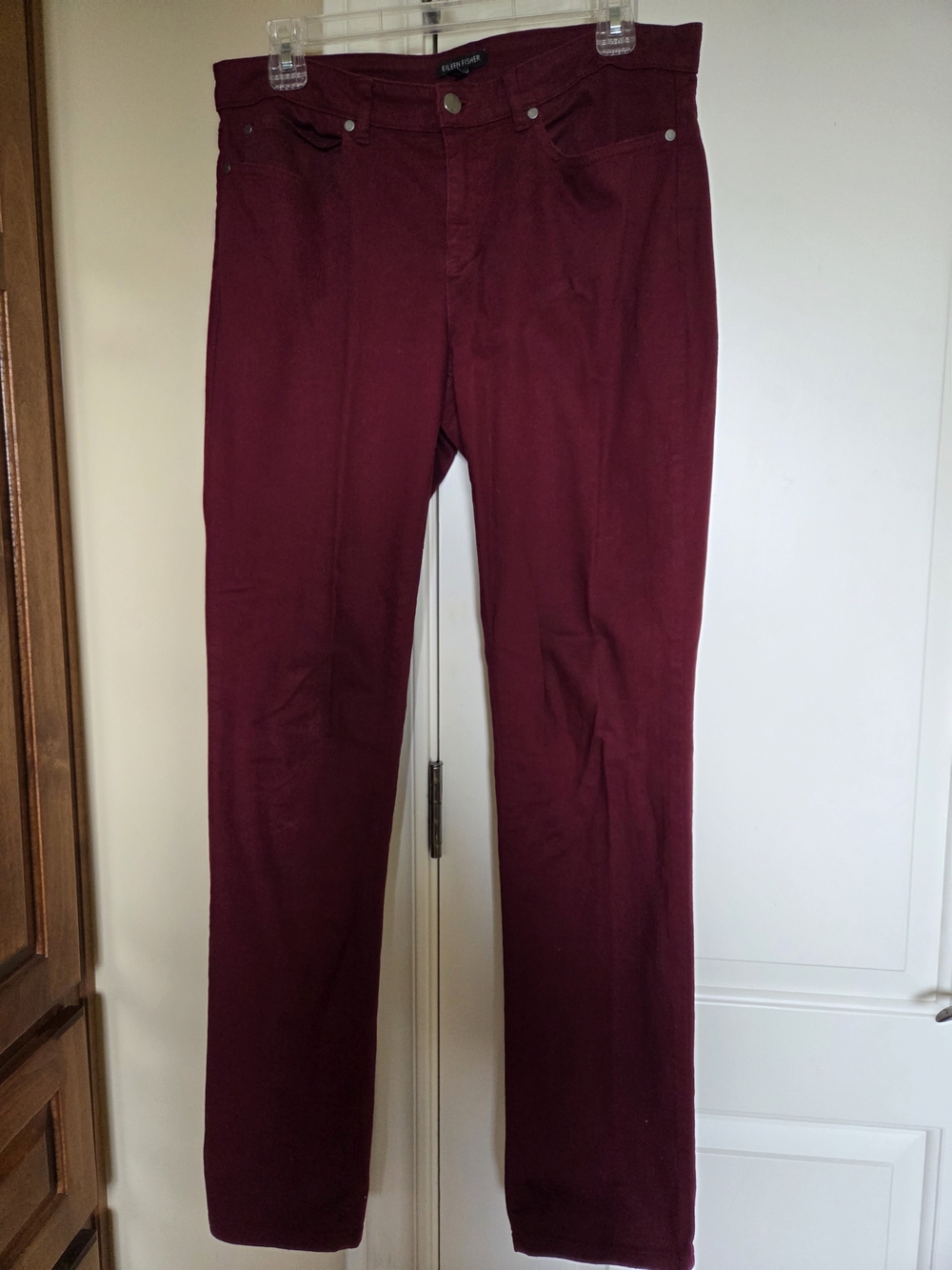 Eileen Fisher Organic Cotton Slim Straight Ankle Jeans Burgundy